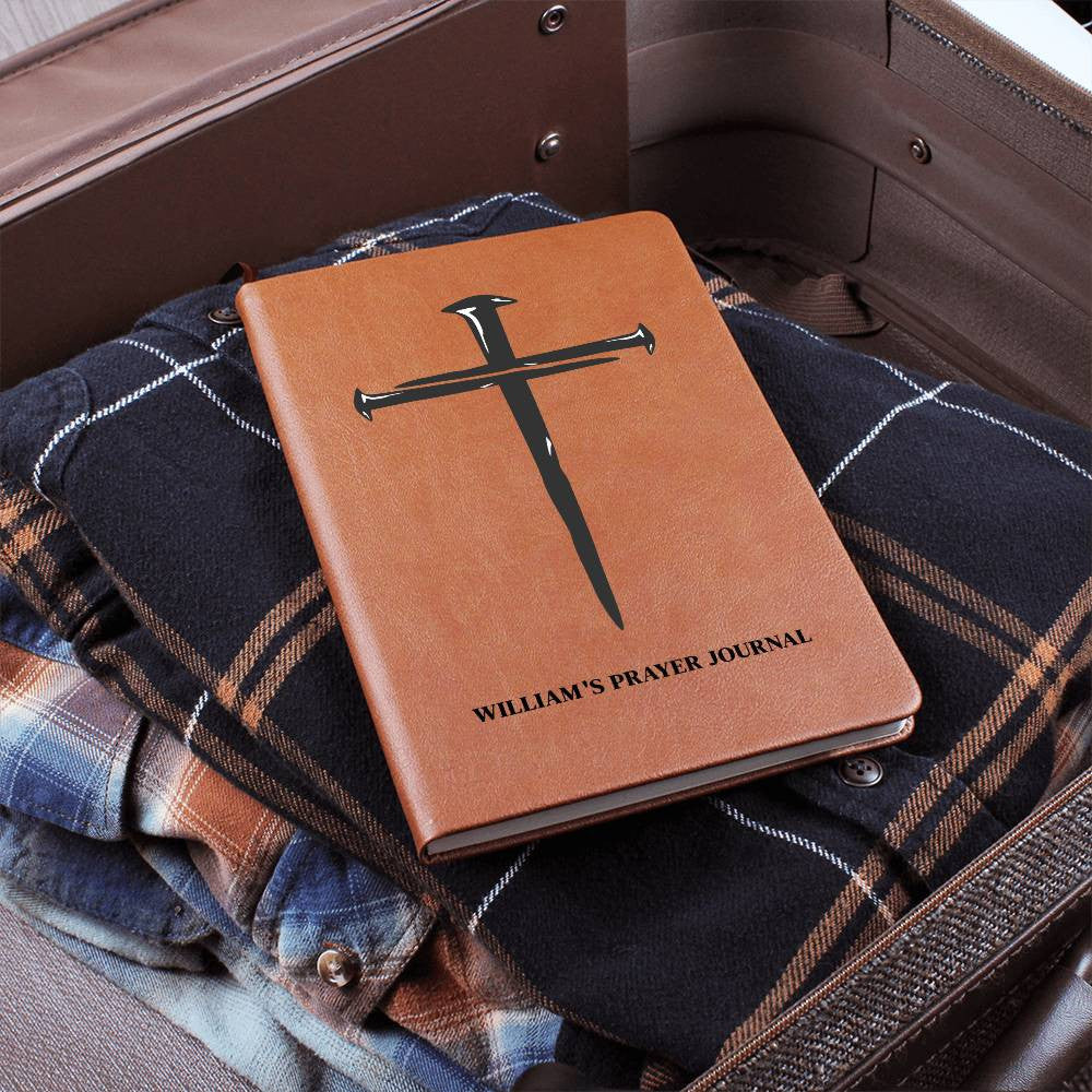 Personalized Prayer Journal with Cross, Custom Name Leather Notebook, Christian Gifts For Men, Son Grandson Boyfriend Husband Gift for Him