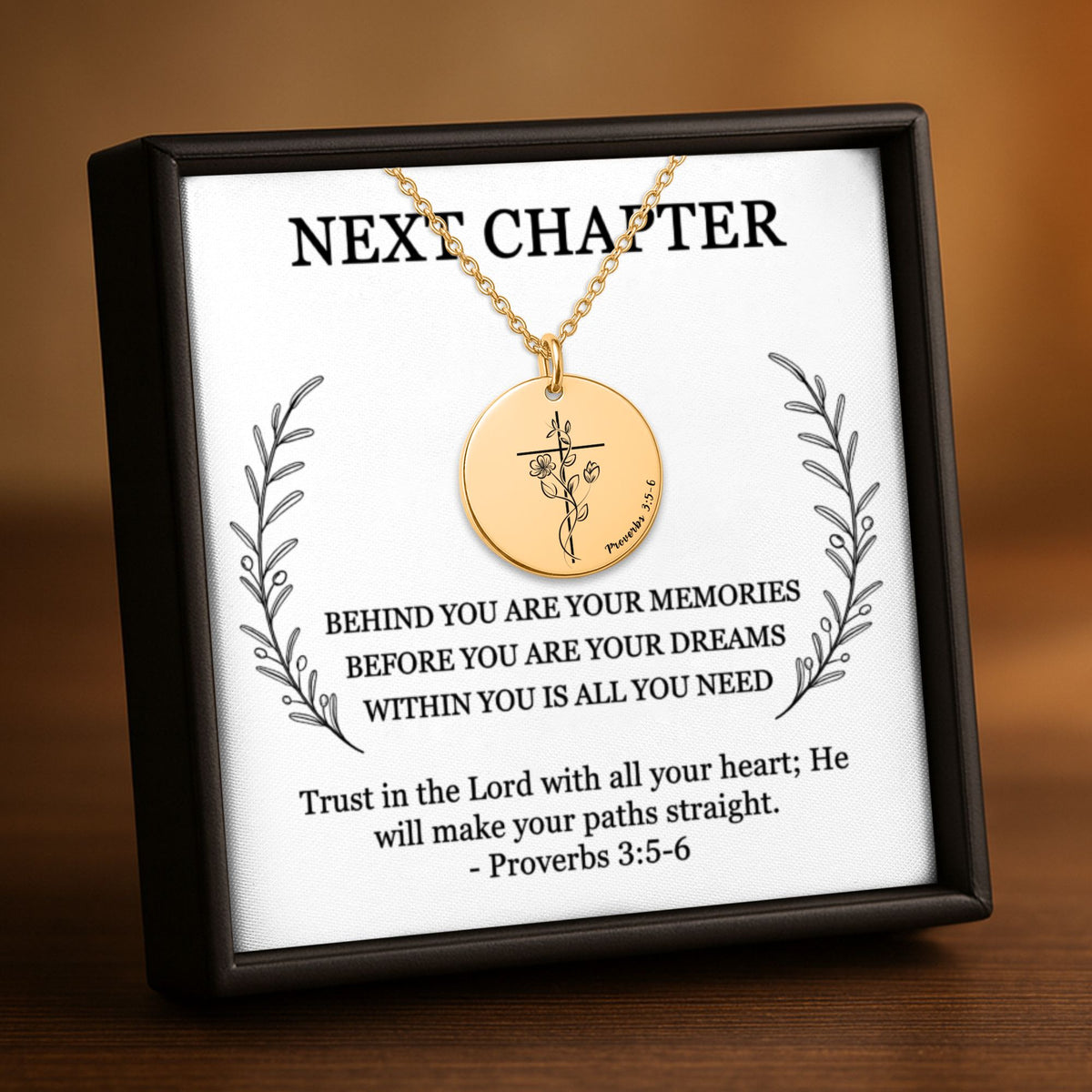 bible verse necklace with optional engraving. Christian encouragement necklace with gift box and inspirational message card