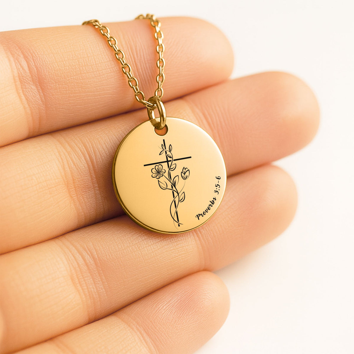 Personalized Next Chapter Christian necklace with Proverbs 3 5 6 pendant and optonal custom engraving
