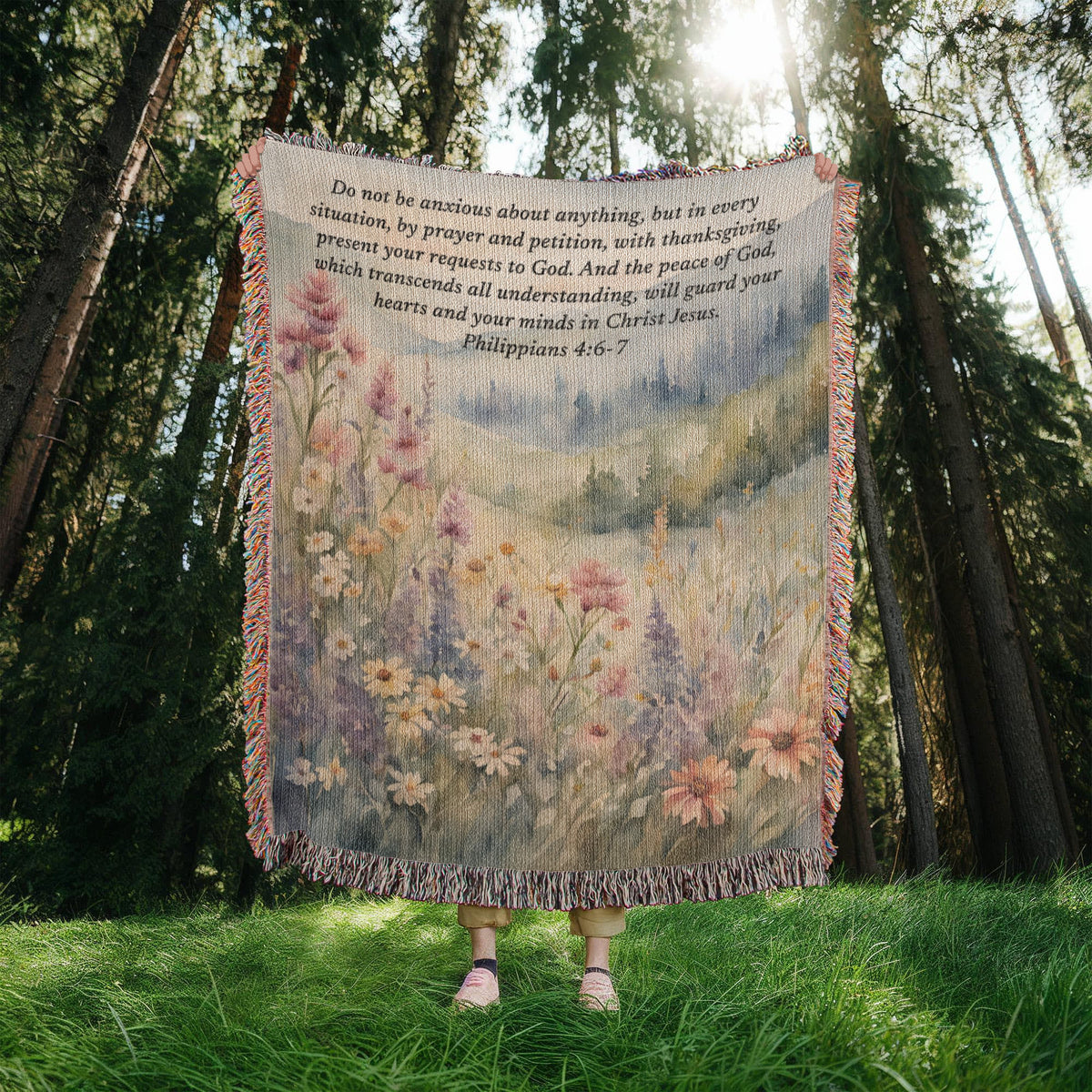 Christian scripture woven blanket personalized with Bible verse