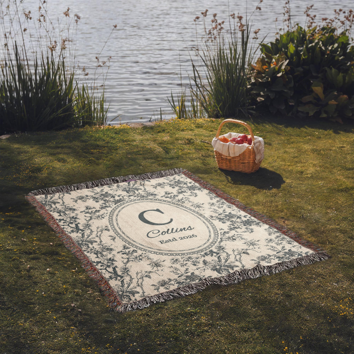 Personalized cotton housewarming blanket with family name and established year