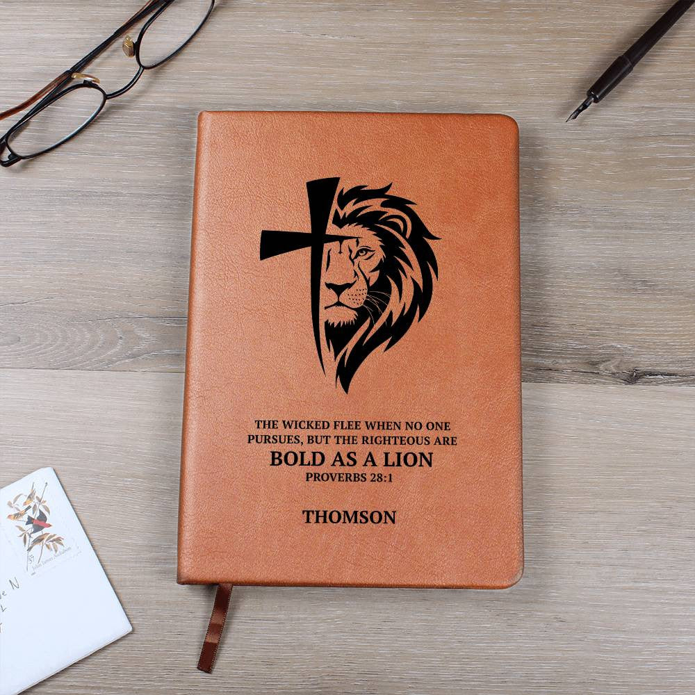 Personalized Leather Journal with Lion Cross Custom Name & Bible Verse Prayer Journal For Men Husband Boyfriend Son Grandson Retirement Gift