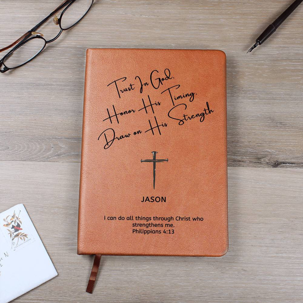 Personalized Leather Journal with Cross - Custom Name and Bible Verse Prayer Journal