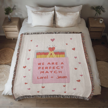 Personalized couple woven blanket with names for a perfect match wedding gift