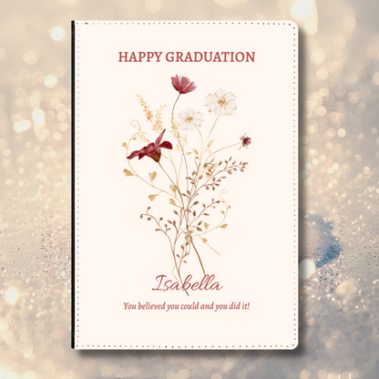 Personalised Graduation Gift, Vegan Leather Journal, Custom Notebook with Wildflowers, Christian Gift, Bible Verse, Graduation Gifts for Her