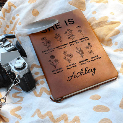 Personalized Leather Prayer Journal For Women, Custom Name Journal Gift, She Is Bible Verse Notebook, Best Friend Gift, Christmas Gift