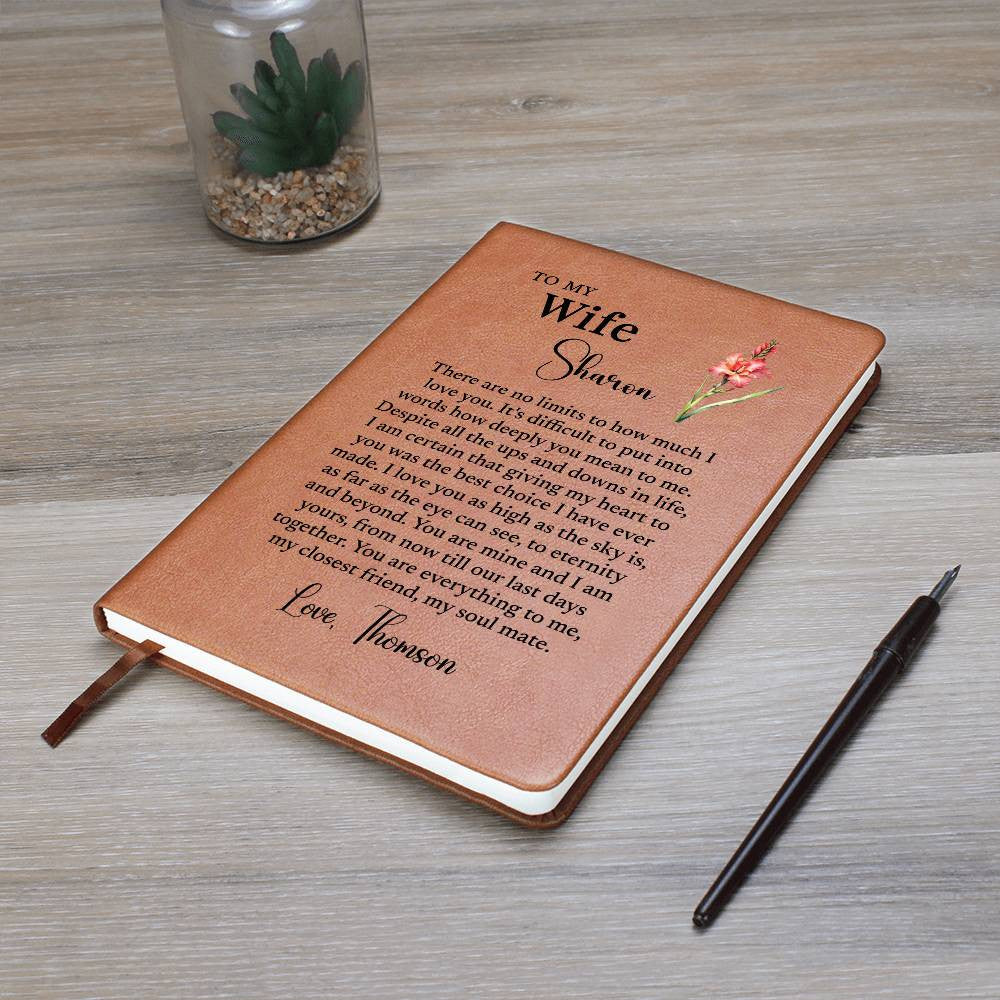 To My Wife Personalized Leather Journal, Gift for Wife from Husband, Custom Name & Birth Month Flower Journal, Birthday Gift, Valentine Gift