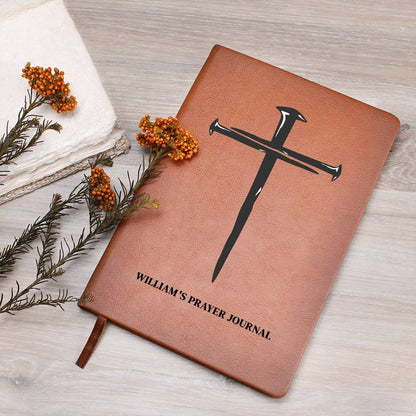 Personalized Prayer Journal with Cross, Custom Name Leather Notebook, Christian Gifts For Men, Son Grandson Boyfriend Husband Gift for Him