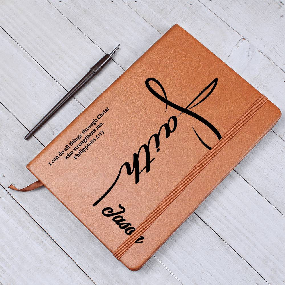 Personalized Faith Prayer Journal, Custom Name and Bible Verse Leather Notebook, Goal Journal for Men and Women, Christian Catholic Gifts