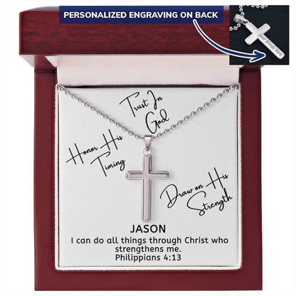 Personalized Cross Necklace For Men Women Boys Girls Mom Dad, Custom Bible Verse Engraving Back, Baptism Gifts With Message Card Gift Box