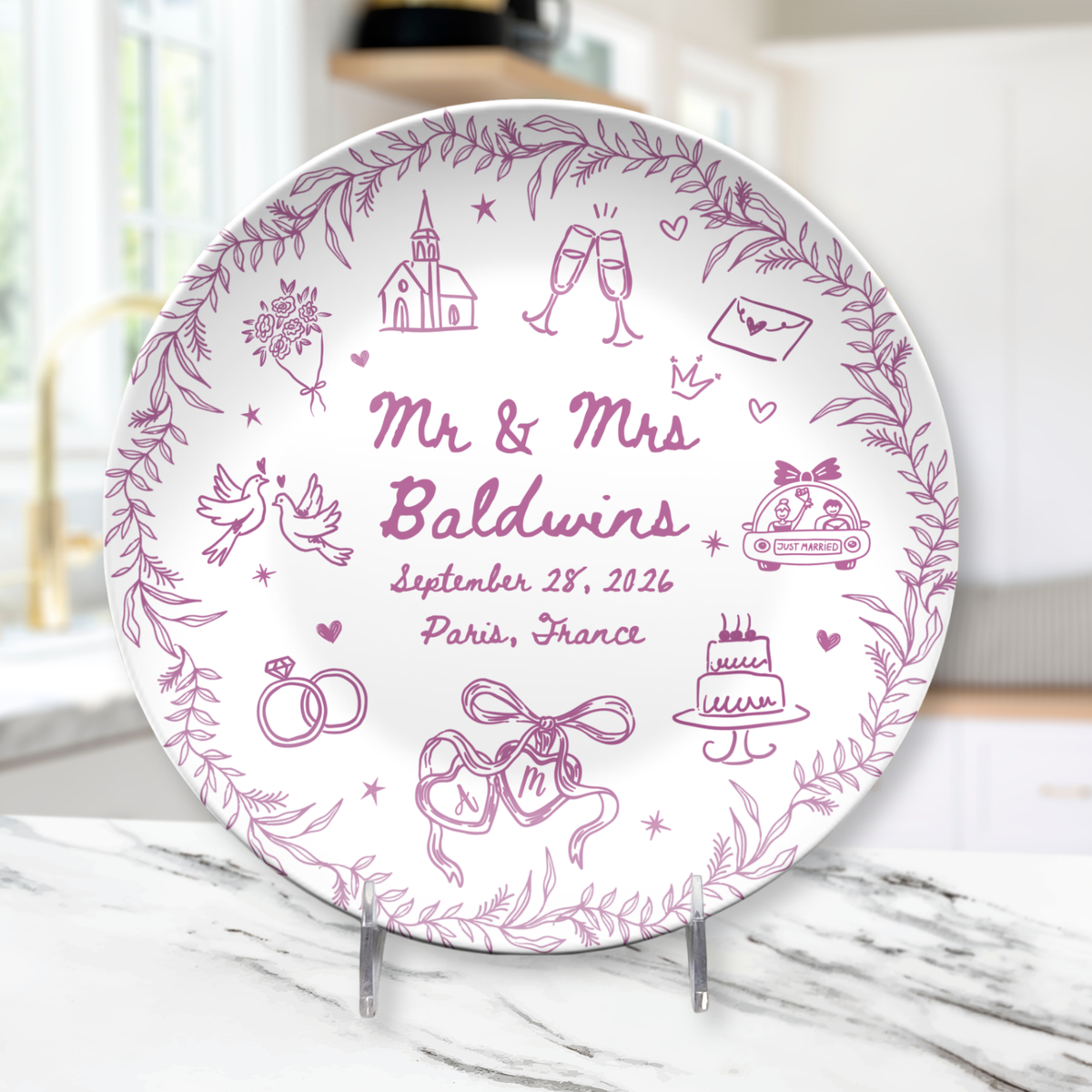 Custom wedding plate engagement bridal shower and anniversary gift for couple