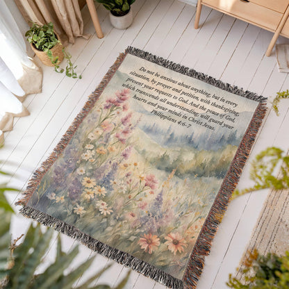 Personalized Woven Blanket with Bible Verse Wildflower Art Throw Bible Art Print Floral Scripture Christian Gift For Him Her