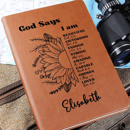 Personalized Prayer Journal Christian Gift for Women God Says I am Positive Affirmations Leather Notebook Graduation Christmas Birthday Gift