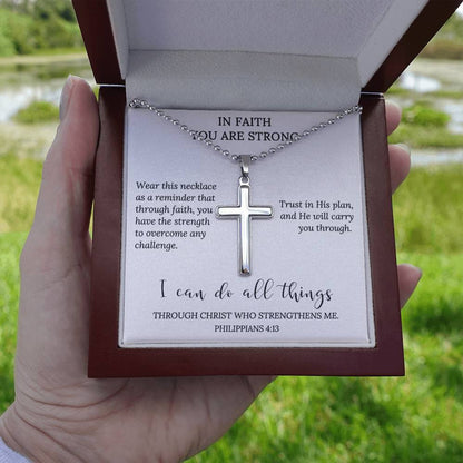 Personalized Cross Necklace Men Women Boys Girls Mom Dad, Custom Engraving Back, Christian Baptism Catholic Gifts With Message Card Gift Box