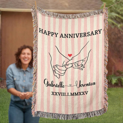 Custom Couples Woven Blanket, Personalized Name Striped Throw, Anniversary Gift, Engagement or Wedding Gift, Unique Holiday Gift For Him Her