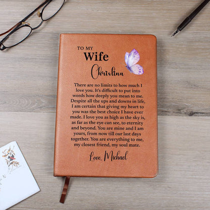 To My Wife Personalized Journal, Gift for Wife from Husband, Custom Name Leather Journal, Anniversary Gift, Birthday Gift, Valentine Gift