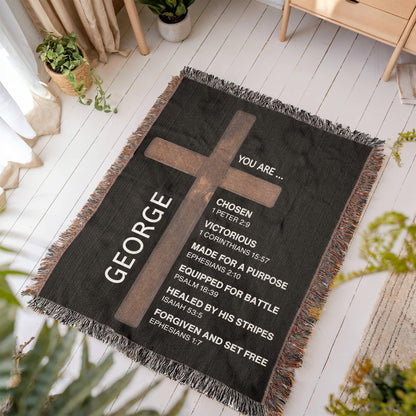 Custom Woven Blanket with Cross Personalized Name Throw Blanket Christian Gift For for Men Women Teens Boys Baptism Birthday Valentine Gifts