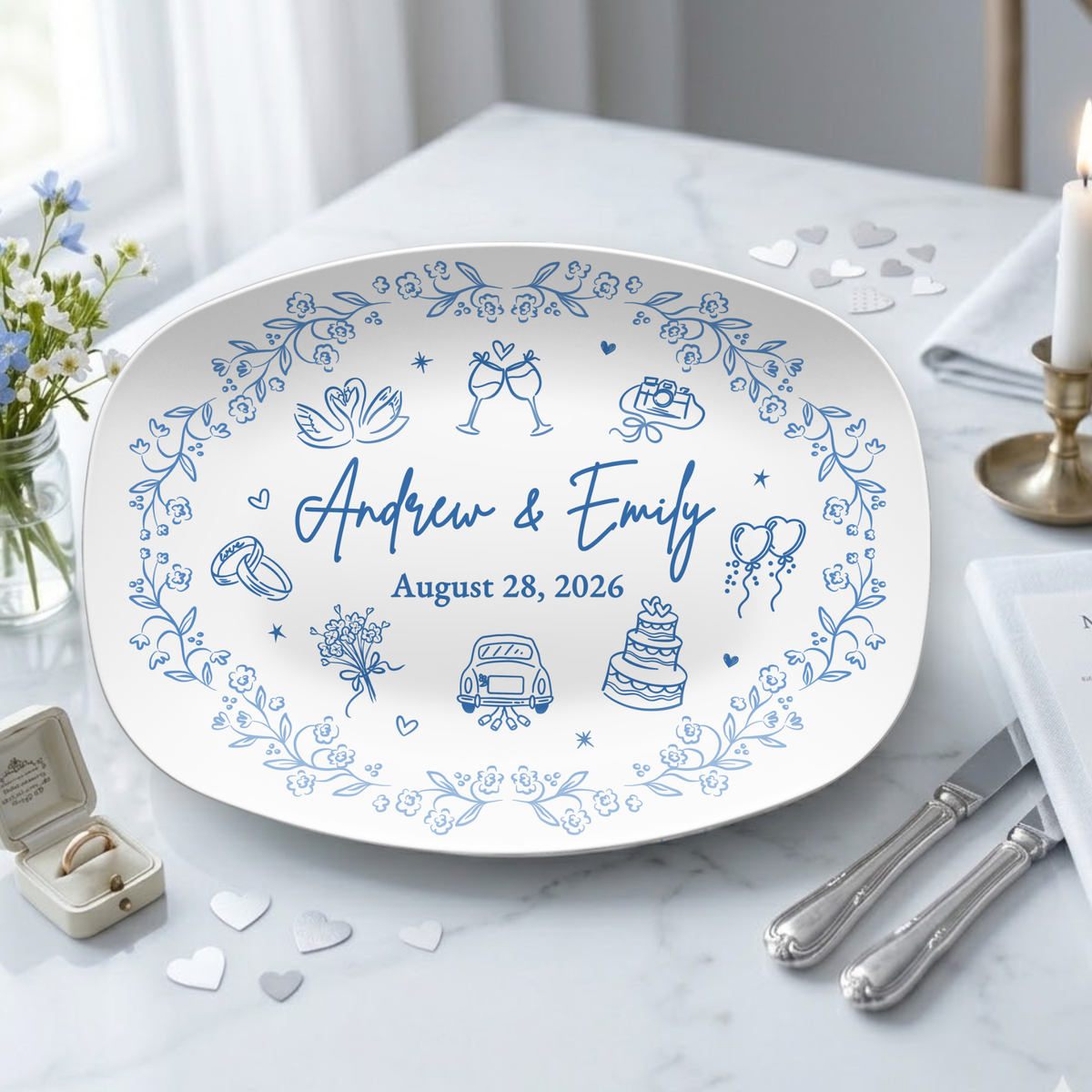 Personalized Wedding Plate & Platter | Custom Couple Names & Date Gift