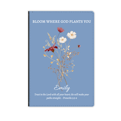 Personalised Graduation Gift, Vegan Leather Journal, Custom Notebook with Wildflowers, Christian Gift, Bible Verse, Graduation Gifts for Her