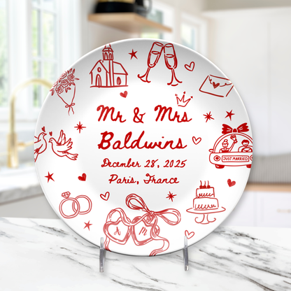 Custom newlywed plate with couple initials wedding date and location
