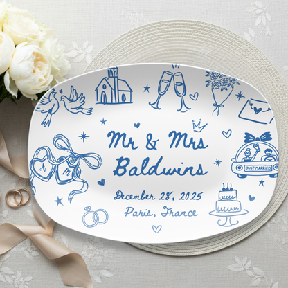 Custom wedding platter with last name initials and wedding date